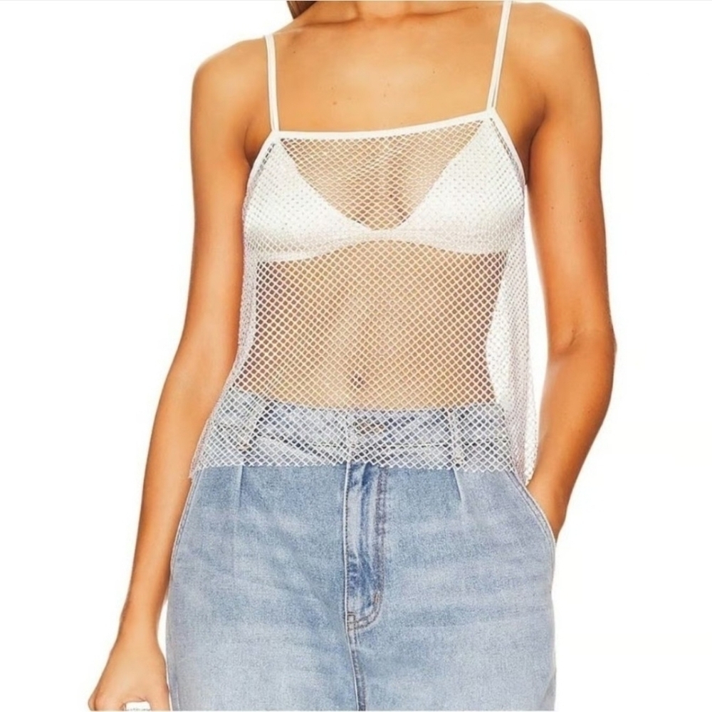 WeWoreWhat Crystal Mesh Cami in White, Women's Size XXS